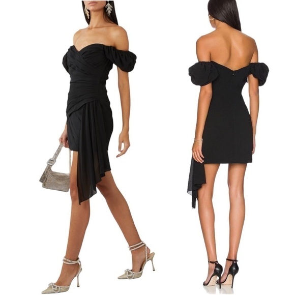Ronny Kobo Diana Sweetheart Neckline Short Puff Sleeve Cocktail Black Mini Dress - Picture 4 of 9